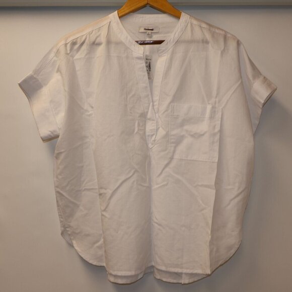 Madewell Rounded Shirttail Lakeline Popover V Neck Size S Oversized Short Sleeve - Picture 1 of 15